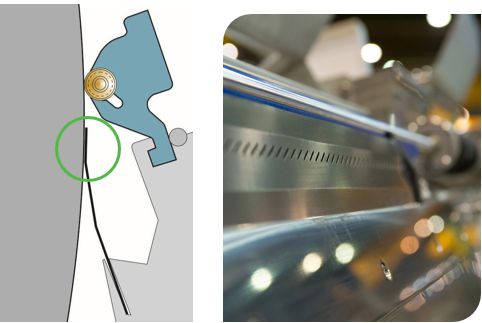 Valmet Sealing Blade Bent increases contact area between the blade tip and roll surface.