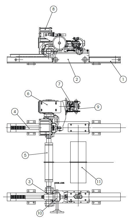 Press felt stretcher, elevation and plan views